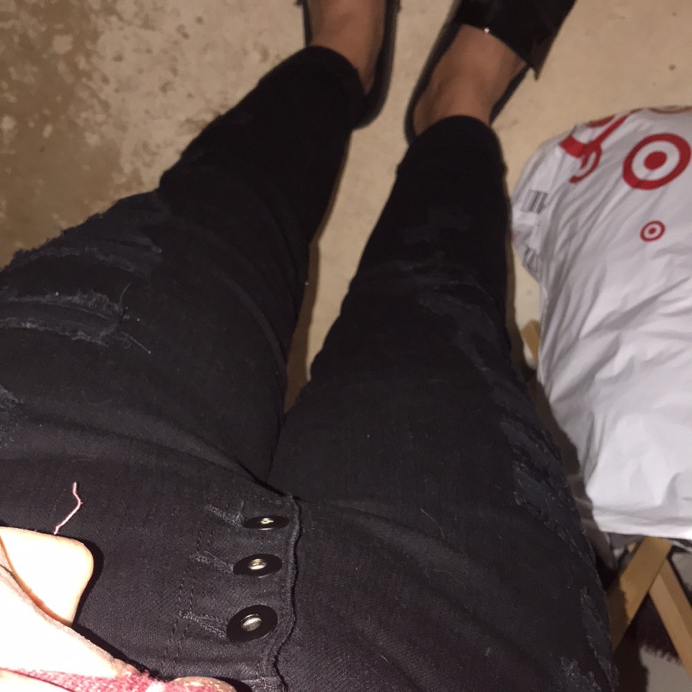 COPY - Nobo black jeans distressed button fly pockets mod rise relax skinny Sz …